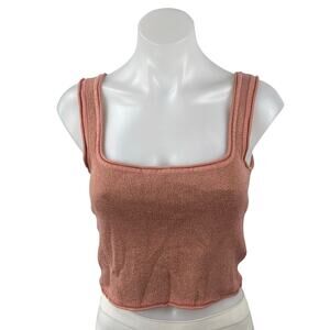 Urban Outfitters Women's Pink Square Neck Sleeveless Slim Crop Cami Tank Top M